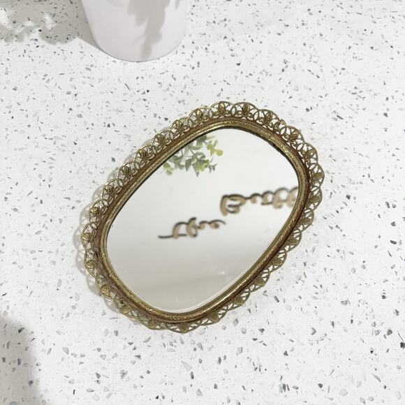 Vintage Gold Table Top Mirror Oval - Picture 1 of 3